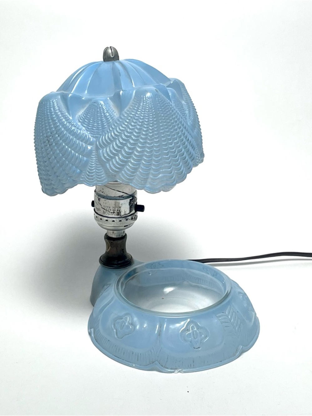 Original Vintage Art Deco Glass Boudoir Table Lamp Trinket Dish Blue Rare Works